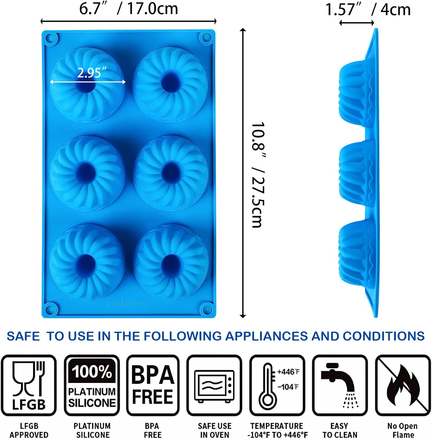 Sidosir Mini Fluted Tube Cake Pan, 6 Cavity Heritage Fluted Tube Cake Silicone Mold for Family Baking, Non Stick Fancy Design Molds for Soap, Candle, Mousse