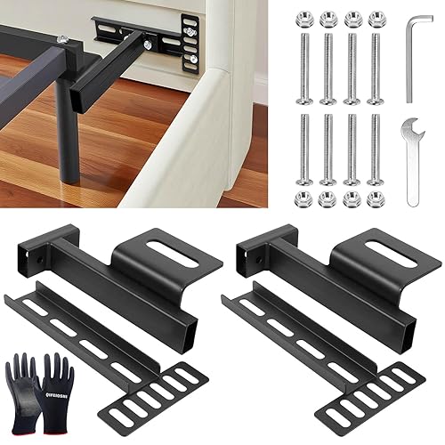 2-Pack Adjustable Headboard Brackets for Metal Bed Frame with Footboard