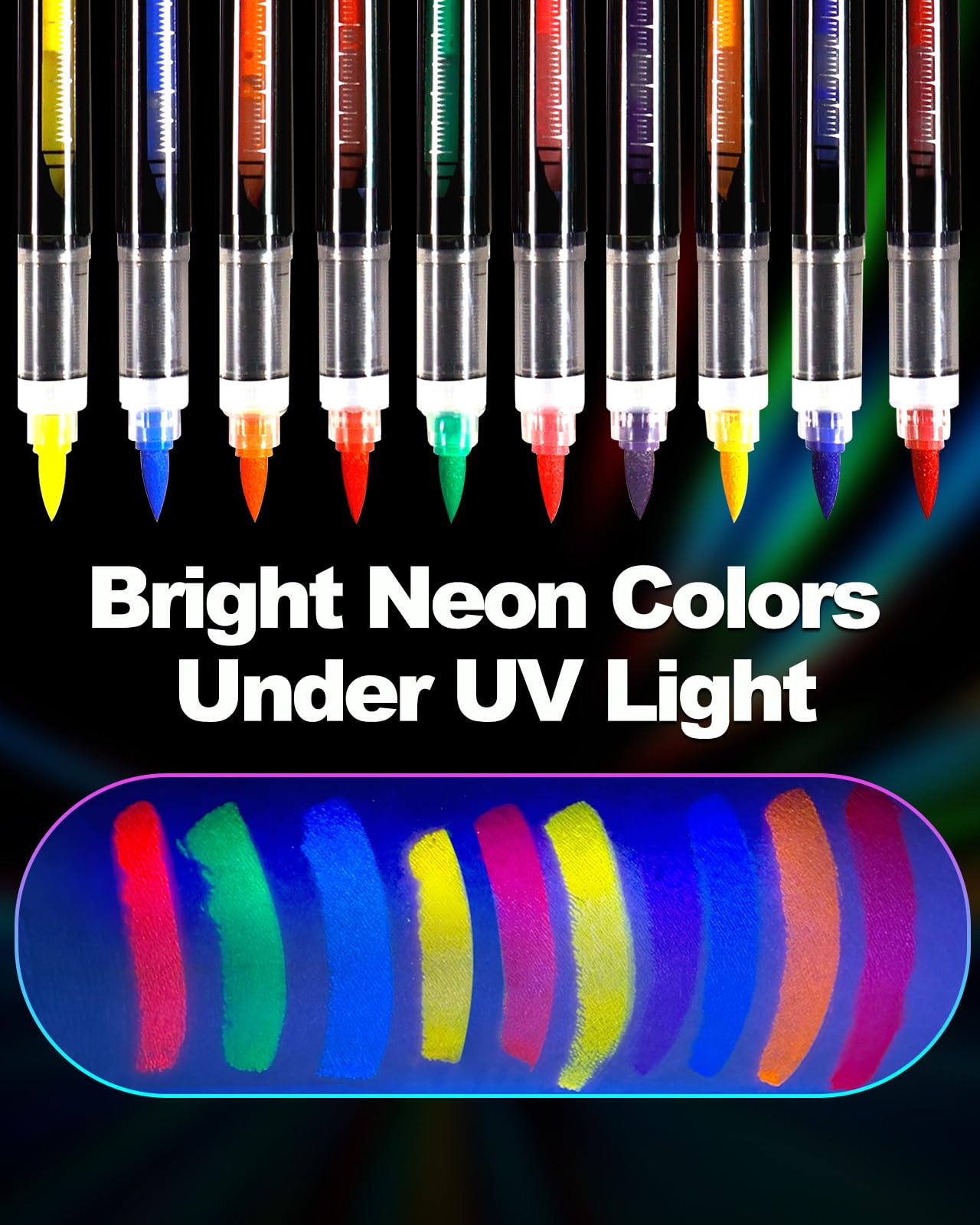 Glow Party UV Gesichts- & Körpermalstifte, Neon Schwarzlicht Bodypaint Marker, fluoreszierende Tattoo Stifte mit Leuchtstickern