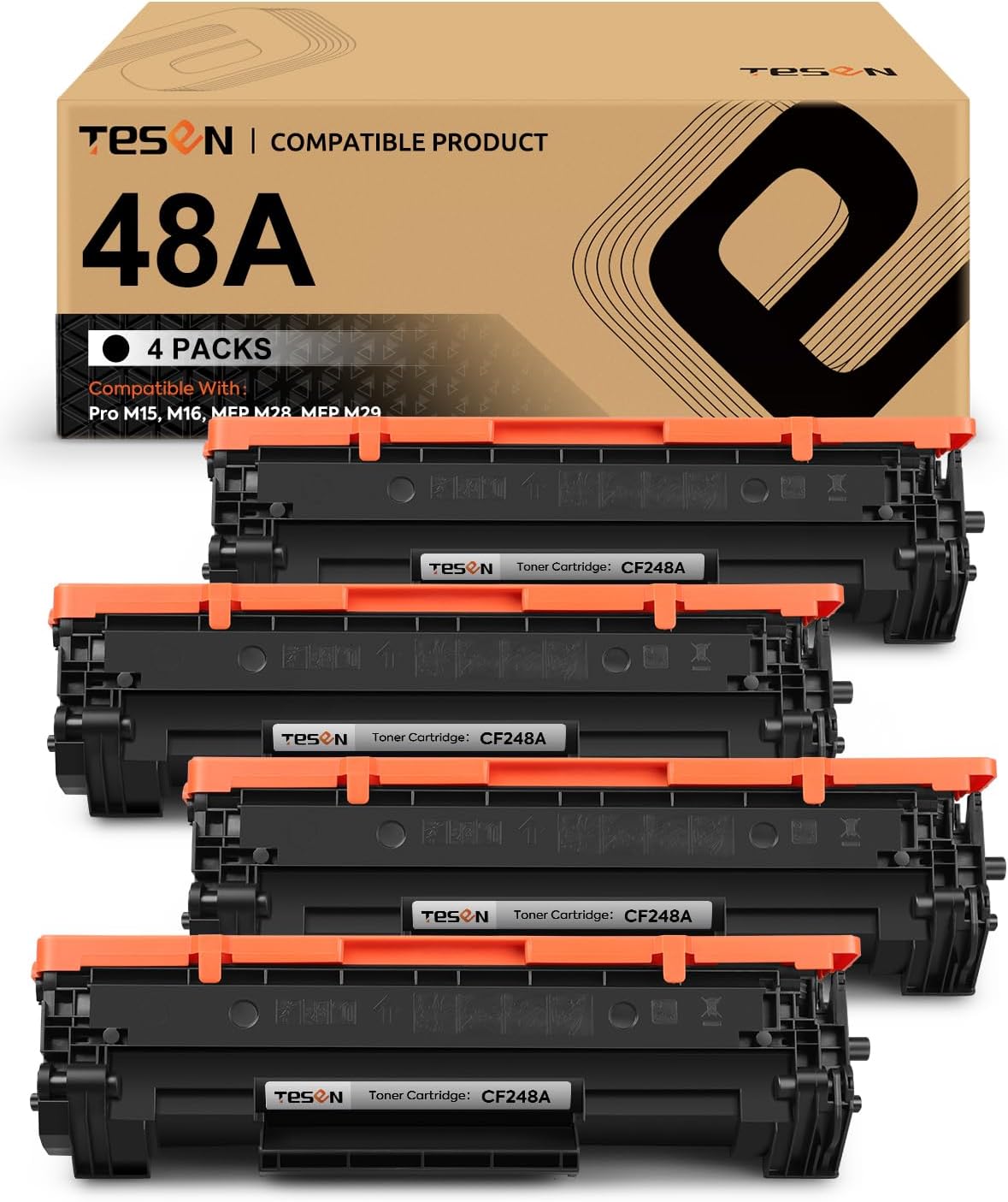 TESEN CF248A Toner Cartridge Replacement for HP 48A Toner Cartridge Black for HP LaserJet Pro M15w M15a M16w M16a MFP M29w M29a M28w M28a Printer (4-Pack, with New Chip)