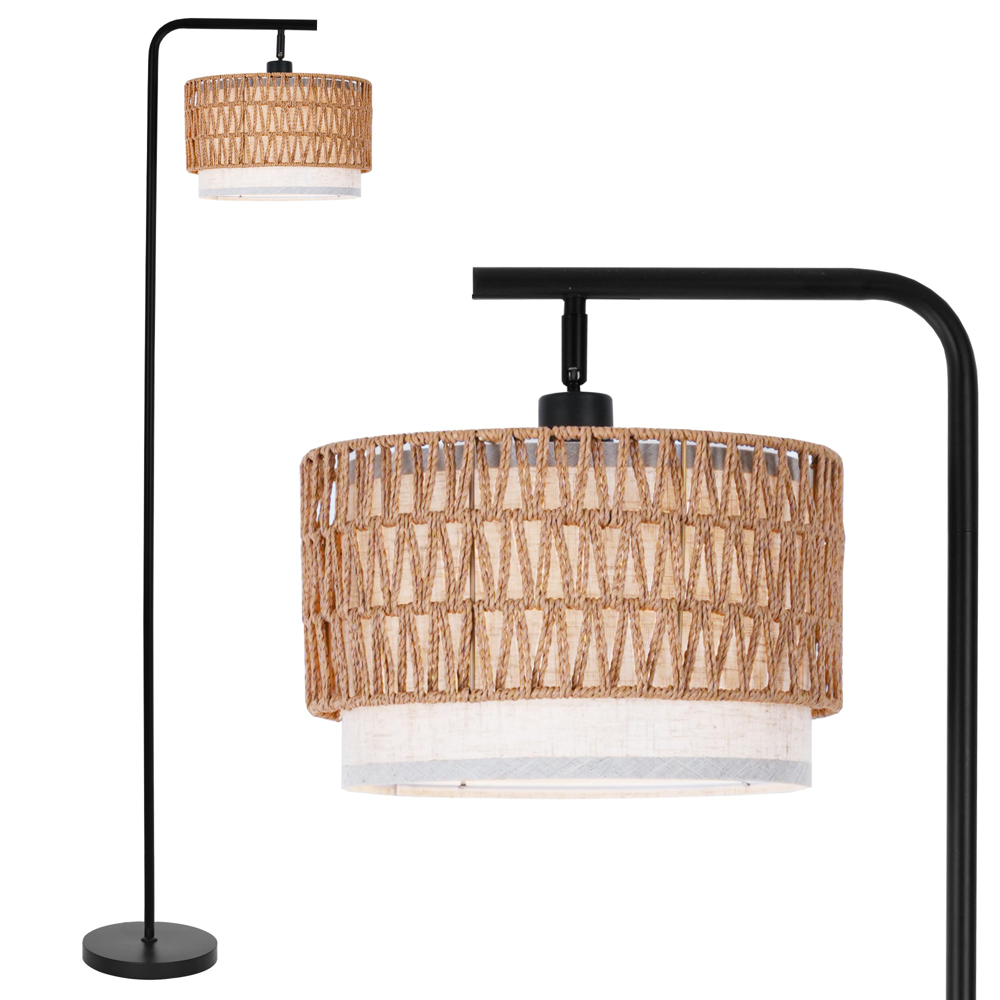 LuminexDesigns Holz Stehlampe Vintage für Wohnzimmer, Boho Rustikal Skandinavisch Stehleuchte aus Natur Eiche mit Beige Leinen-Lampenschirm, E27-Fassung, 167cm Hoch, Schlafzimmer Lounge Eckbeleuchtung