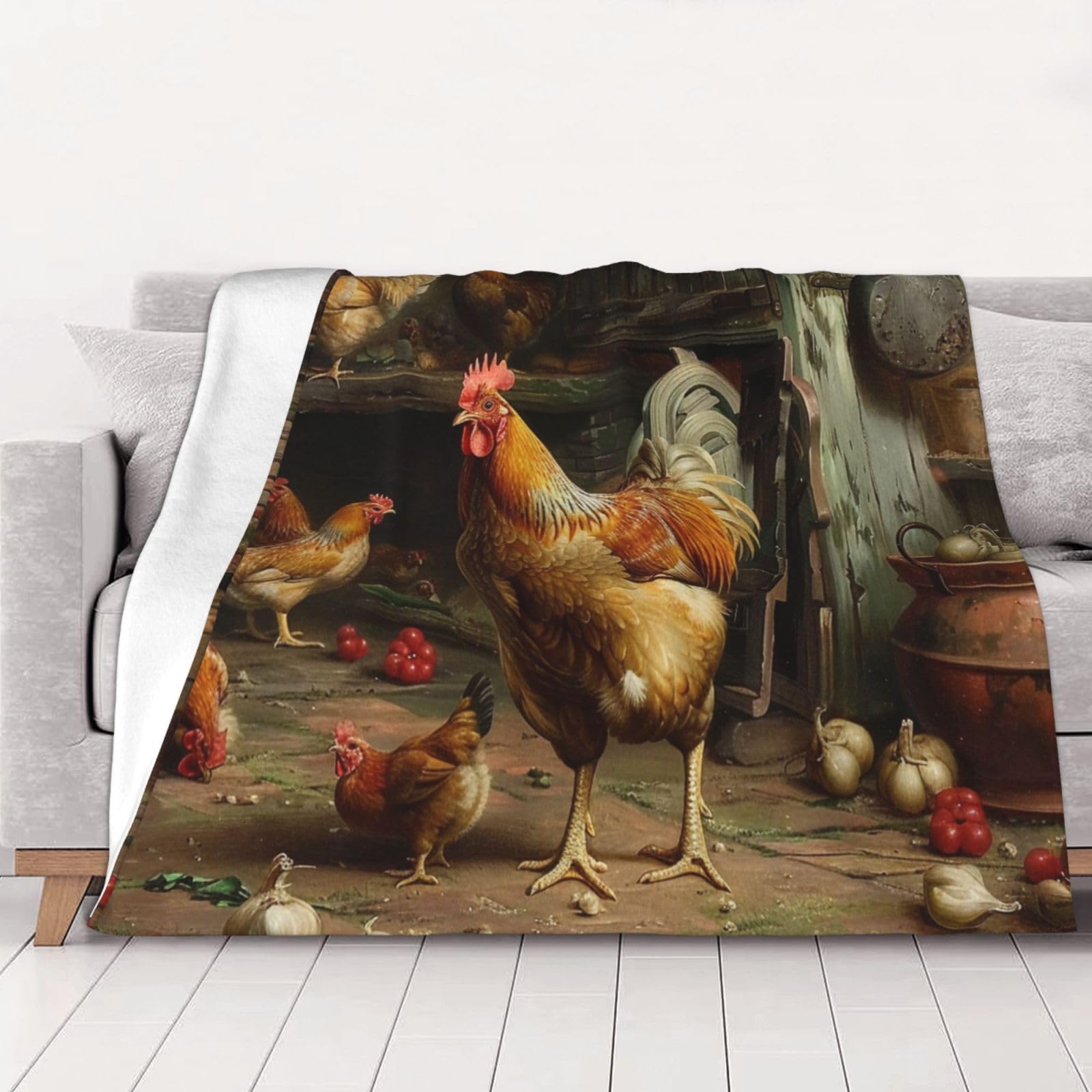 AUBKFELD Roast Chicken Hen Farm Printed Flannel Blanket 200x150 CM, Soft & Warm Throw Blanket for Sofa/Couch/Bed/Car, Gifts for Audlts Women Men