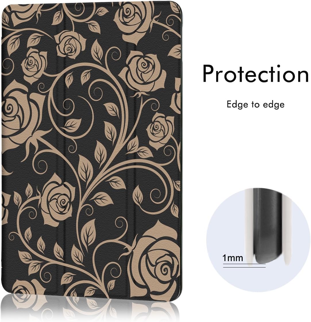 iPad Mini 4 Case, Hocase PU Leather Smart Case w/Cute Floral Print, Auto Sleep/Wake Feature, Microfiber Lining Hard Back Cover for iPad Model A1538/A1550 (2015) - Golden Rose Flowers