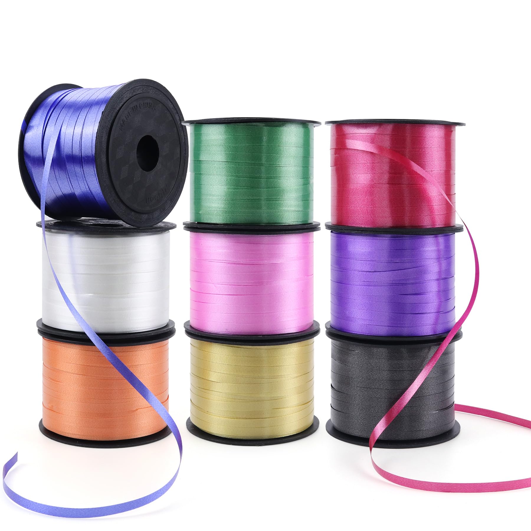 9-Roll Curling Ribbon 3/16" x 100ft, 9 Colours, for Gifts & Balloons