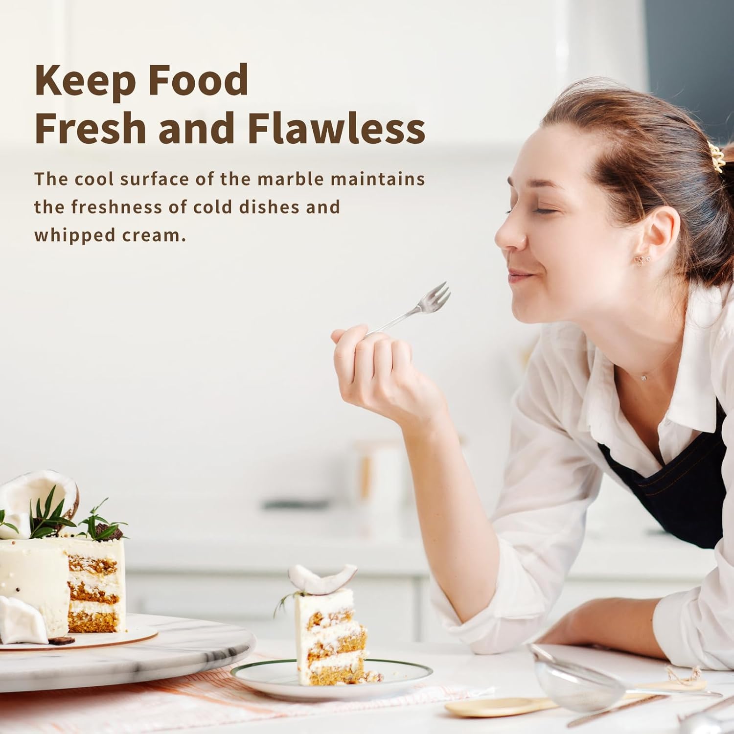 Marble Lazy Susan Turntable for Dining Table & Countertop - 12 Inch White Stone Lazy Susan Cake Stand with Smooth 360° Rotation for Kitchen Serving, Food Display & Decorating