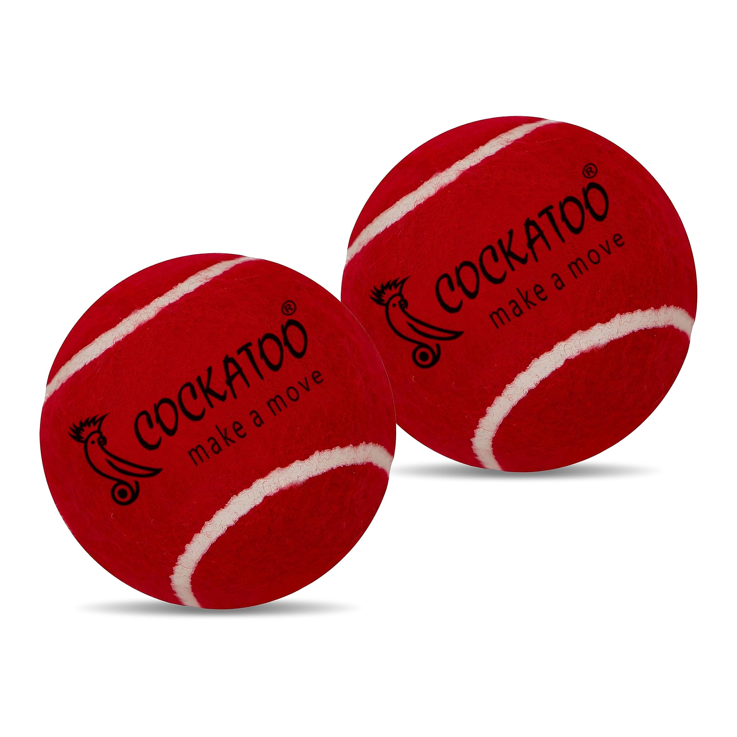 Cockatoo Rubber Cricket Tennis Ball, Construction of Tennis Ball for Cricket for Optimal Performance,Suitable for All Skill Levels. (90 Gr Per Ball - Pack of 2-Red)