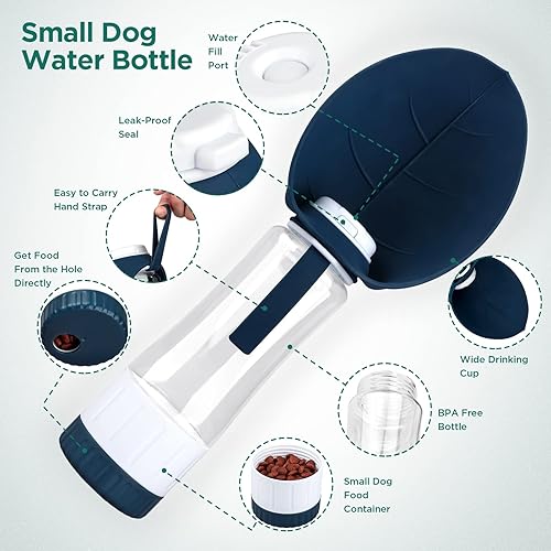 Miniatura 2 de Botella de agua para perros, botella de agua portátil para mascotas con contenedor de alimentos y alimentador para beber, a prueba de fugas, sin