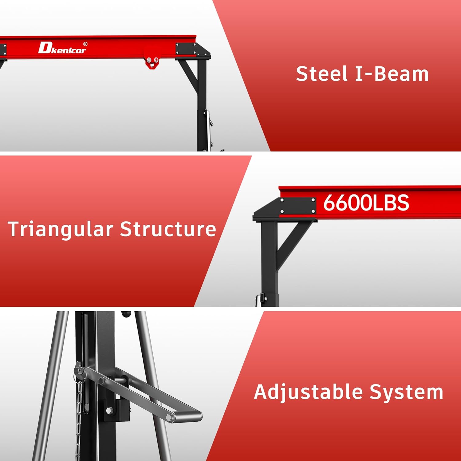 3 Ton 6600Lb Gantry Crane, 8.53FT Maximum Width, 8.53-12.47ft Adjustable Height, Portable Shop Lift Hoist with 3 Ton Manual Trolley, Red