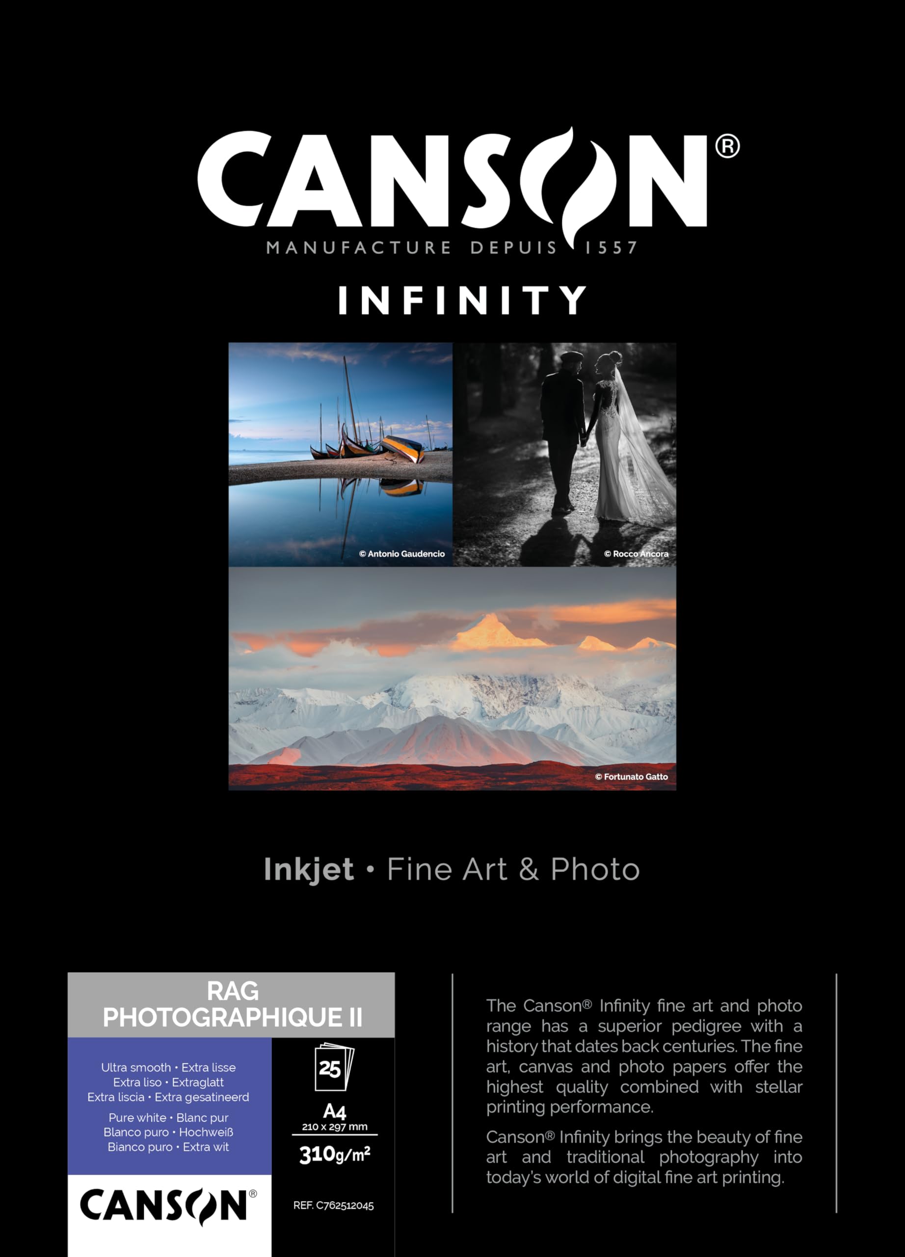 Canson Infinity Rag Photographique II 310gsm A4-21x29,7cm 25 Hojas
