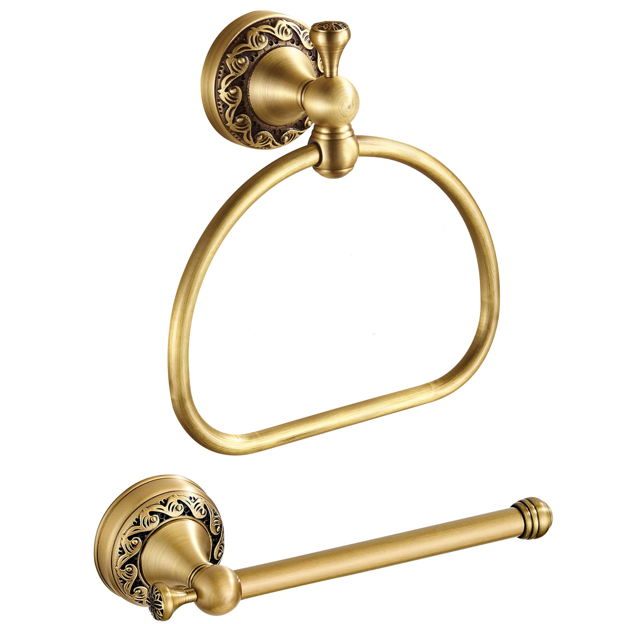 Antique Brass Toilet Paper Holder Towel Ring, Brass Towel Holder Toilet Paper Roll Holder, Rustic Vintage Oval Towel Rack Bathroom Accessories Set Hardware 2 Pieces Farmhouse Wall Mounted — Amazon image 13