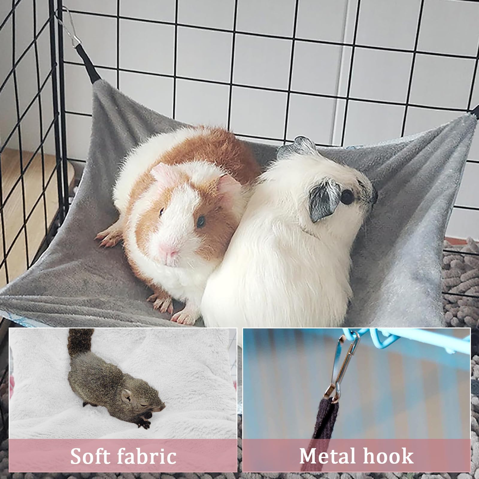 Hamac Cochon d'Inde Avocat Cousu Main 34CM x 34CM Cage Furet Réglable Librement pour Repos Jeu Sieste Cabane Lapin Conception Antidérapante pour Lapin Hamster Cochon d'Inde (Fraise Rose)