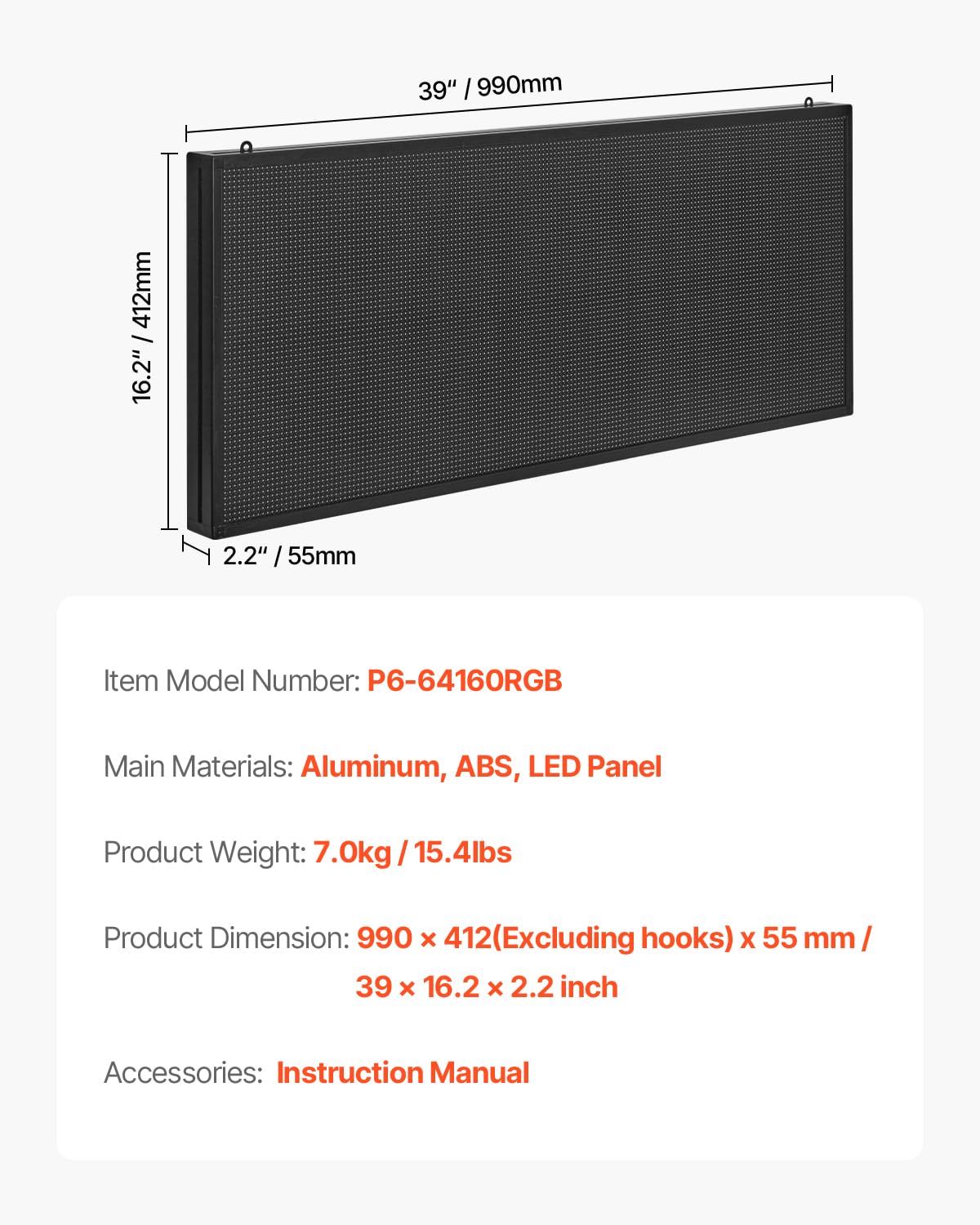 VEVOR Letrero LED Programable 99 x 41,2 cm Panel Digital Flexible Desplazable a Todo Color Tablero de Visualización con Patrón de Texto Personalizado Control de Aplicación Bluetooth para Publicidad