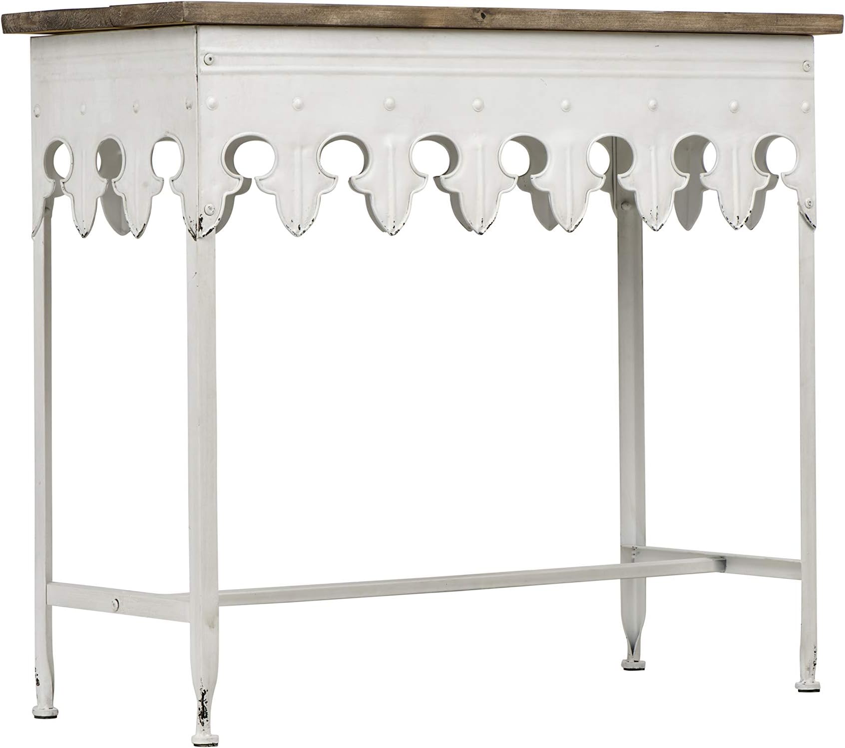 Creative Co-Op Rustic Farmhouse Metal Console Sofa Table with Solid Wood Top, White
