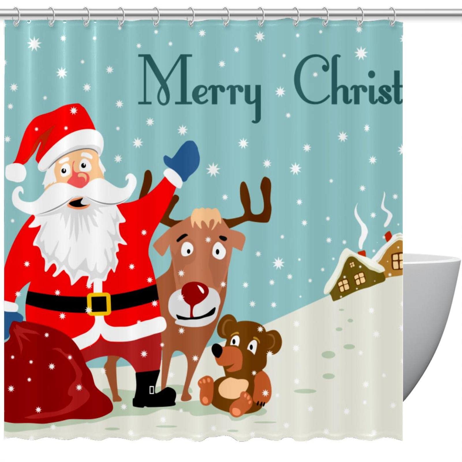 Rideau de douche Merry Christmas 183 cm grand format anti-moisissure