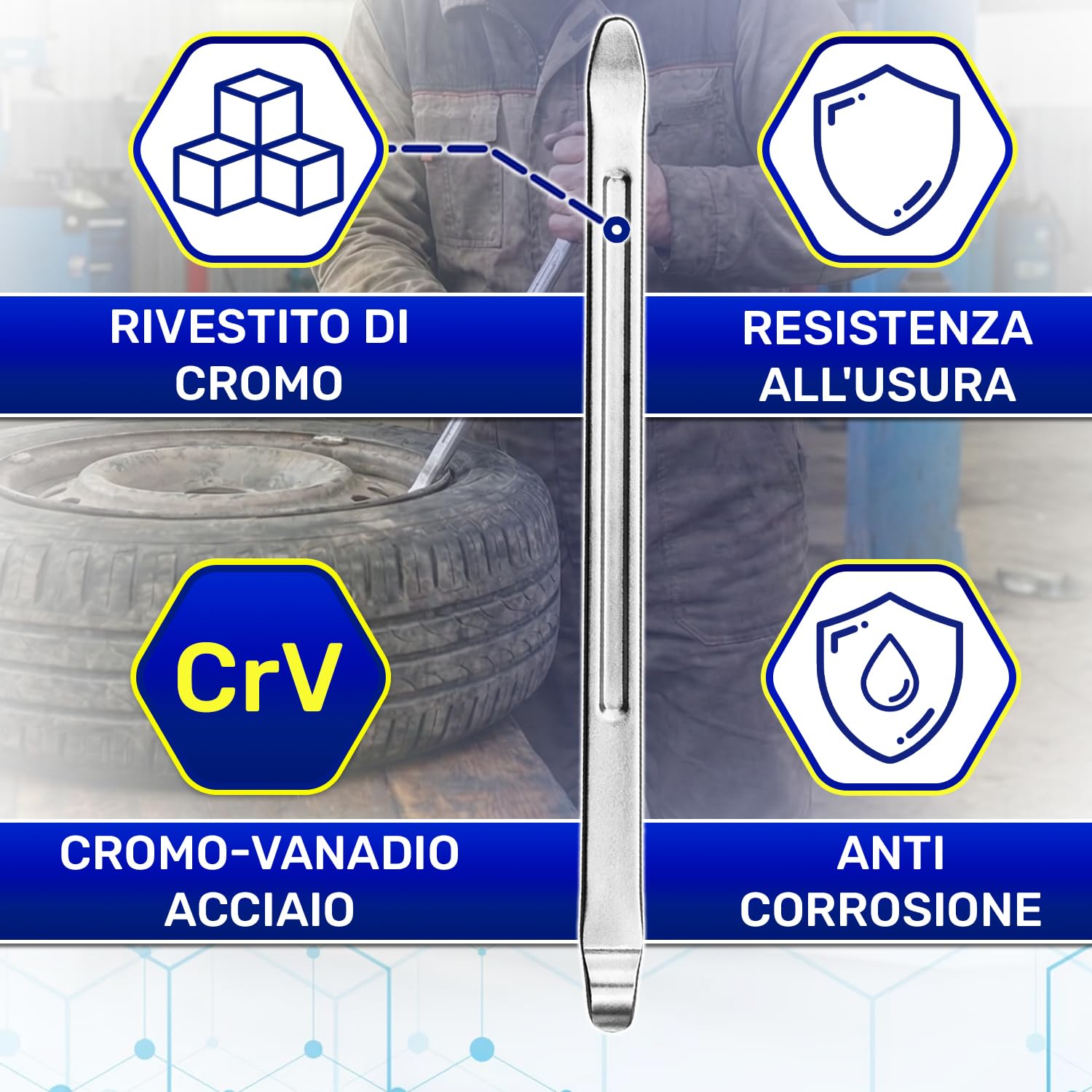 Leve Smontagomme 400 mm Acciaio Cromo-Vanadio Rivestimento Cromato MONTERAL 2 Pezzi
