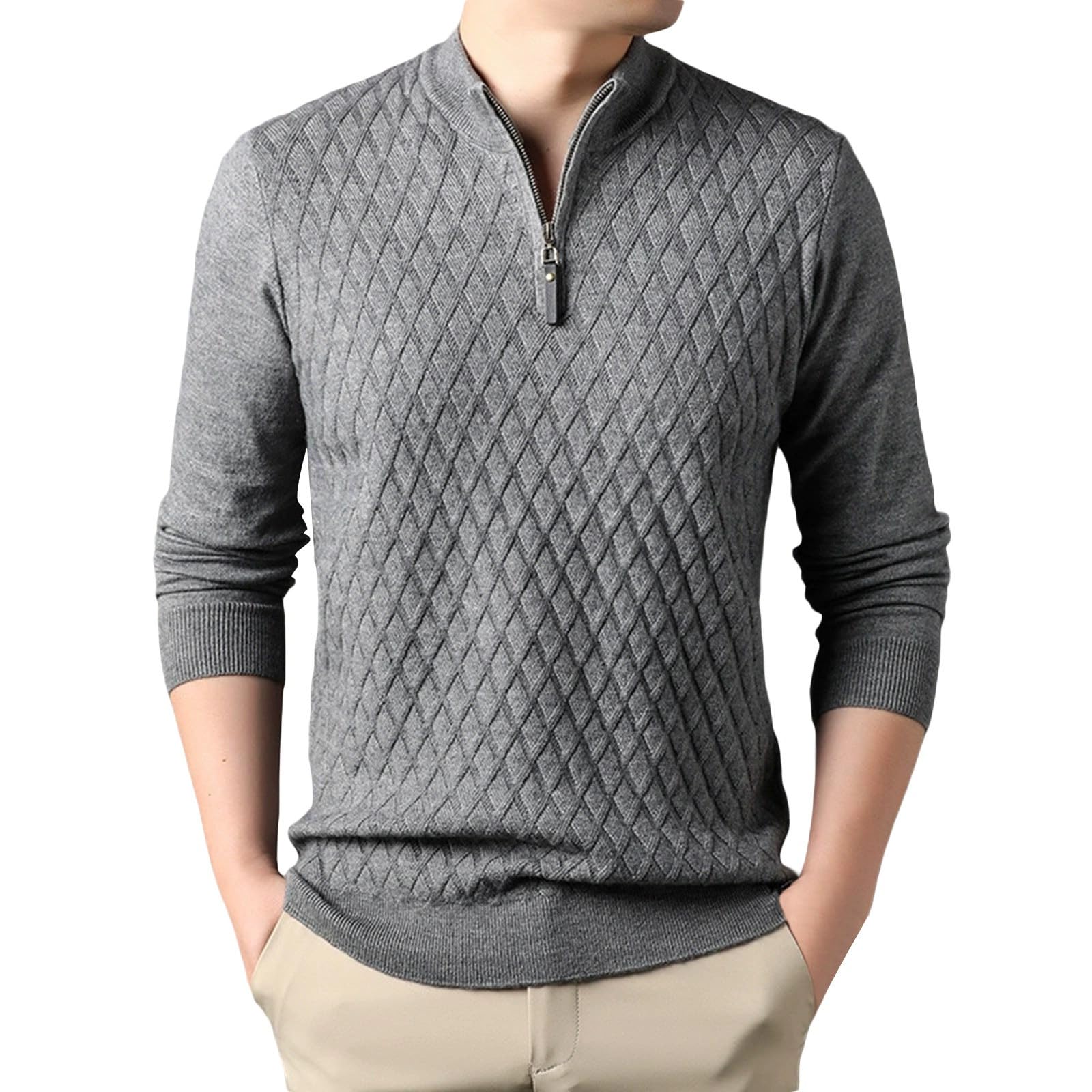 Generisch Jersey para hombre suave para el tiempo libre, jersey de punto de invierno, cálido, manga larga, corte regular, suéter de trabajo, sudadera de manga larga, monocolor, jacquard, para el