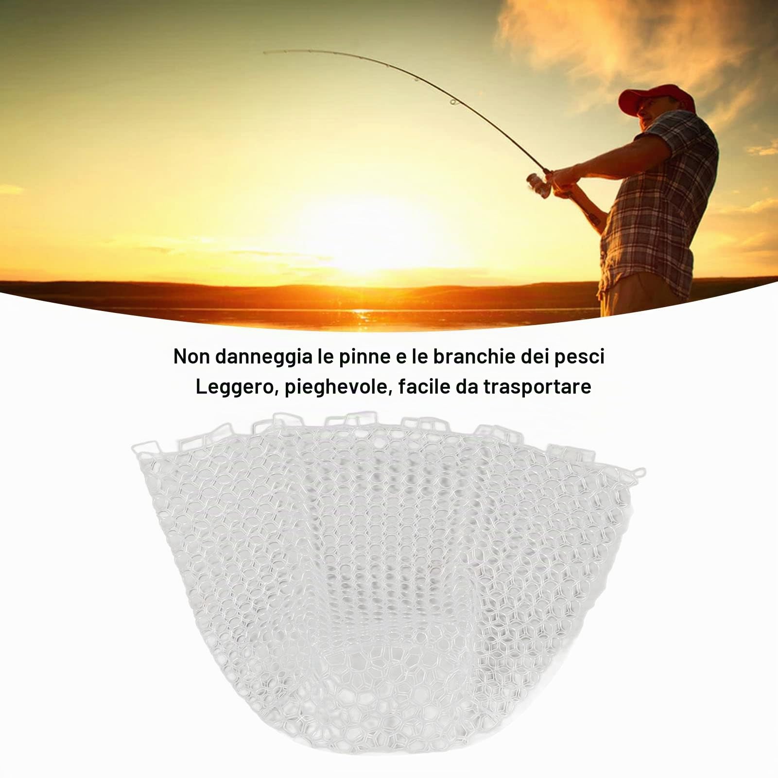 Kit Rete in Gomma di Ricambio, Guadino da Pesca da 55 Cm Rete da Pesca Pieghevole Rete da Pesca o da Sganciare con Materiale in Gomma, Rete da Pesca a Mosca in Gomma di Ricambio