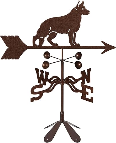 EZ Vane German Shepherd Dog Weathervane — 4-Sided Mount, Wind Cups, Antique Copper Finish, Steel with Durable Triple Powder Coating, Handcrafted in