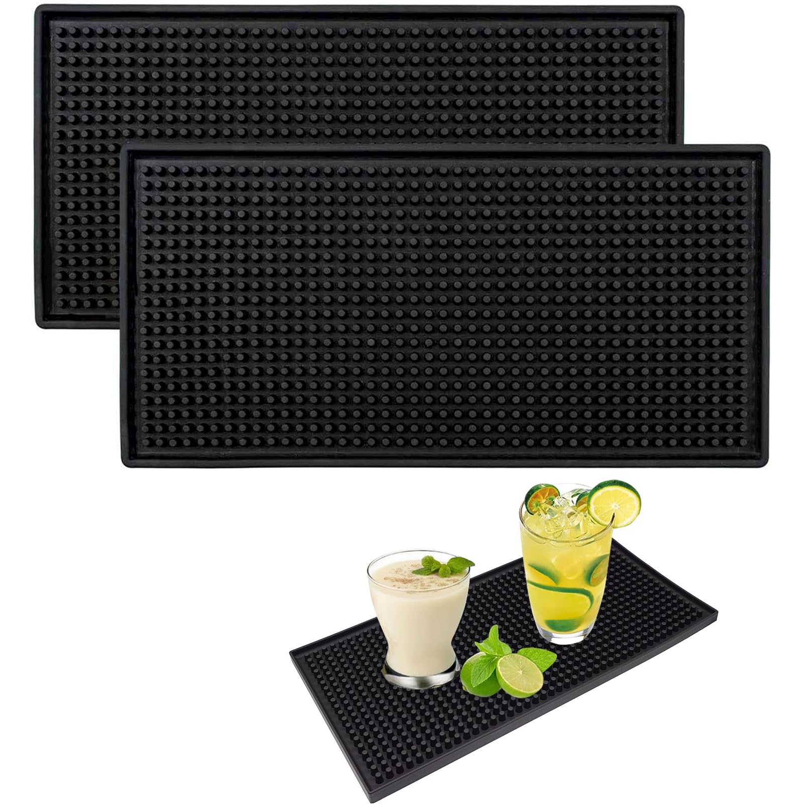 Tapis Égouttoir à Vaisselle 45x30cm - Antidérapant, Drainant - Pour Bar, Machine à Café, Cuisine - Noir En PVC Souple