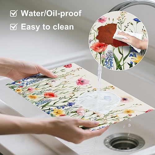 Miniatura 5 de AOFOTO Juego de 4 manteles individuales con estampado de flores silvestres coloridas, manteles individuales artísticos rectangulares modernos para