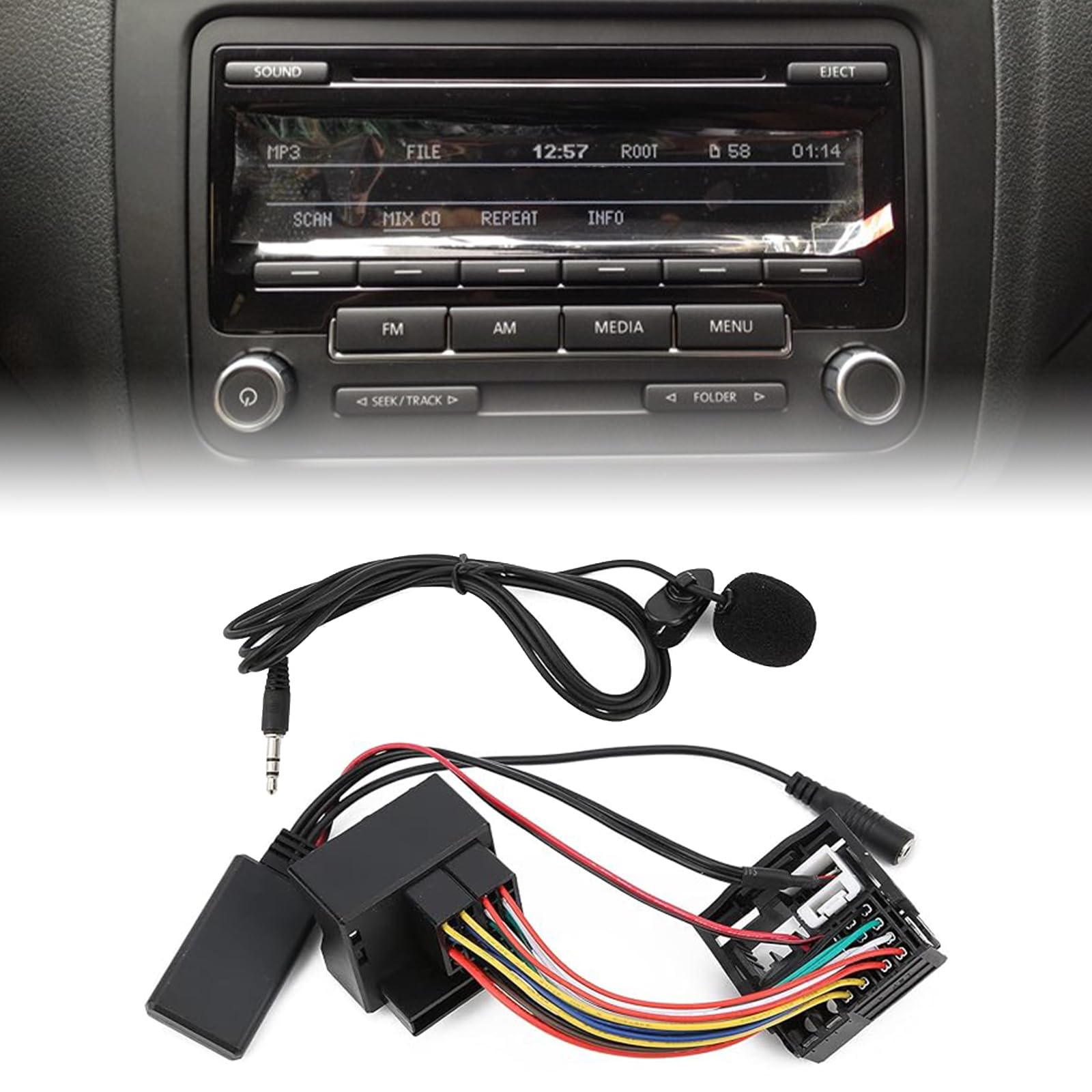 Flylin - Adattatore Bluetooth AUX per musica, cavo modulo AUX IN Bluetooth a 12 pin con microfono, microfono vivavoce compatibile con autoradio Volkswagen Skoda RCD210 RCD310 RCD510 RNS510