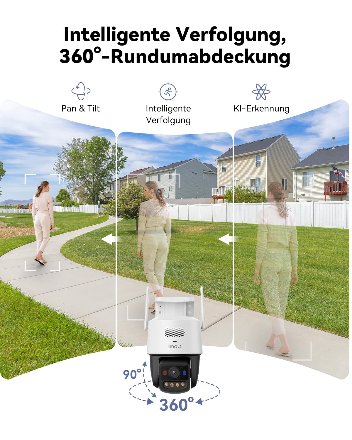 Imou 6MP PoE Überwachungskamera Außen mit Aurora-Farbnachtsicht Hell wie am Tag, 2.4/5GHz WLAN Outdoor Kamera 360° PTZ, KI Personen-/Fahrzeugerkennung, Smart Tracking, 2-Wege-Audio, Sirene Privatmodus