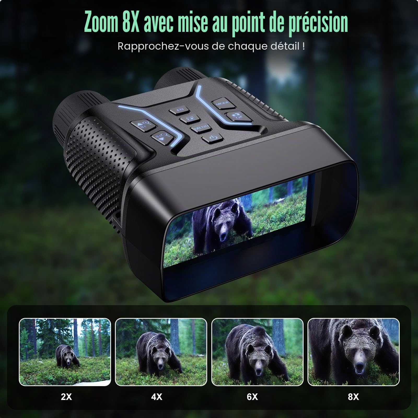 Lunettes de Vision Nocturne, Vidéo 4K UHD & Jumelles de Vision Nocturne Infrarouge 36MP avec Écran de 4,5″, Batterie Rechargeable 4500mAh, Carte TF 32GB, Zoom Numérique 8X pour le Camping (Noir