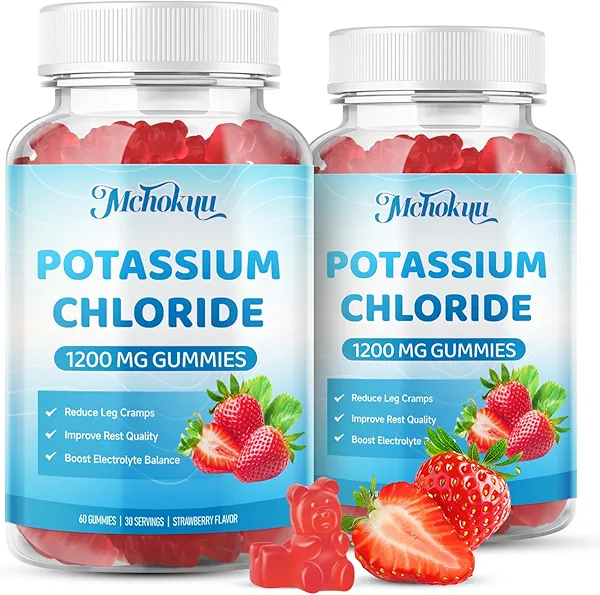 Potassium Chloride Gummies 1200mg for Adults & Kids, Sugar-Free Potassium Supplement Gummies Support Leg Cramps & Electrolyte Balance for Women & Men, Strawberry Flavor, 120 Count