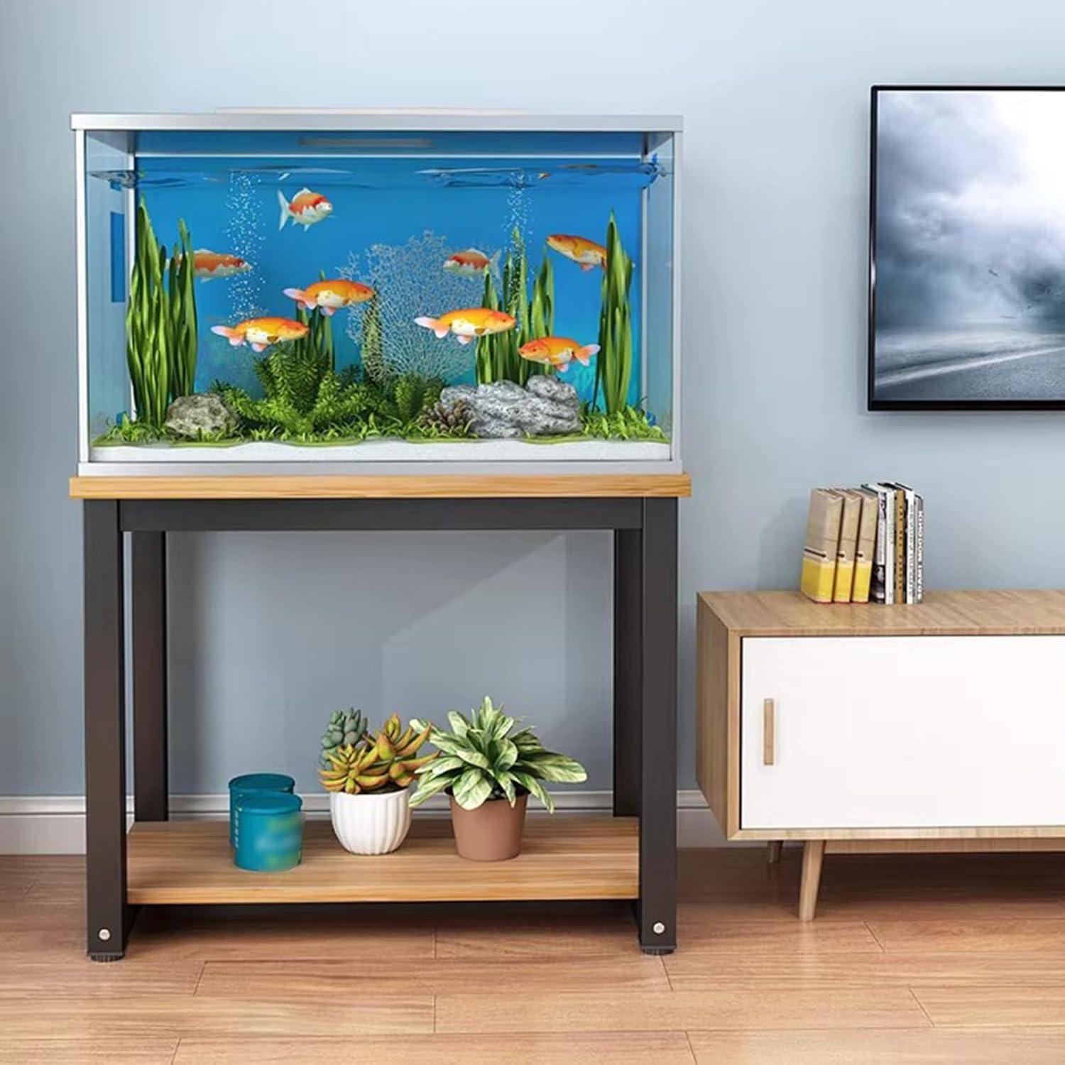 Floor-standing Fish Tank Base, Multi-purpose Storage Shelf, Two-tier Aquarium Stand, Easy To Assemble, Height 70cm/27.6in(White,LxW50x30cm/19.7x11.8in)
