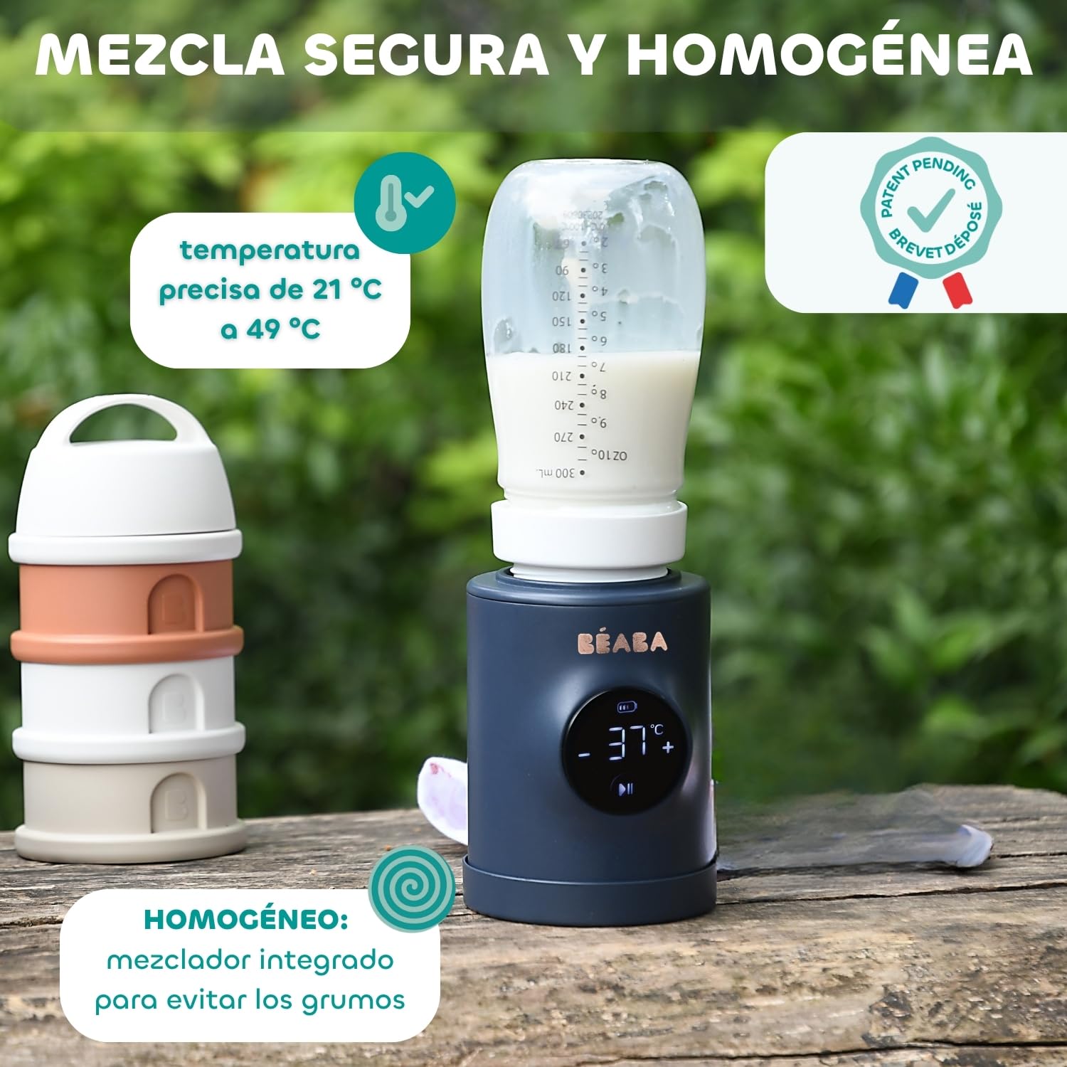 BEABA – Milk Nomad – Calentador de biberón nómada Ultrarápido con Batería – Calentador en -3 min, Temperatura ajustable, Mezclador Antigrumos patentado, USB-C, Compacto y compatible con biberons