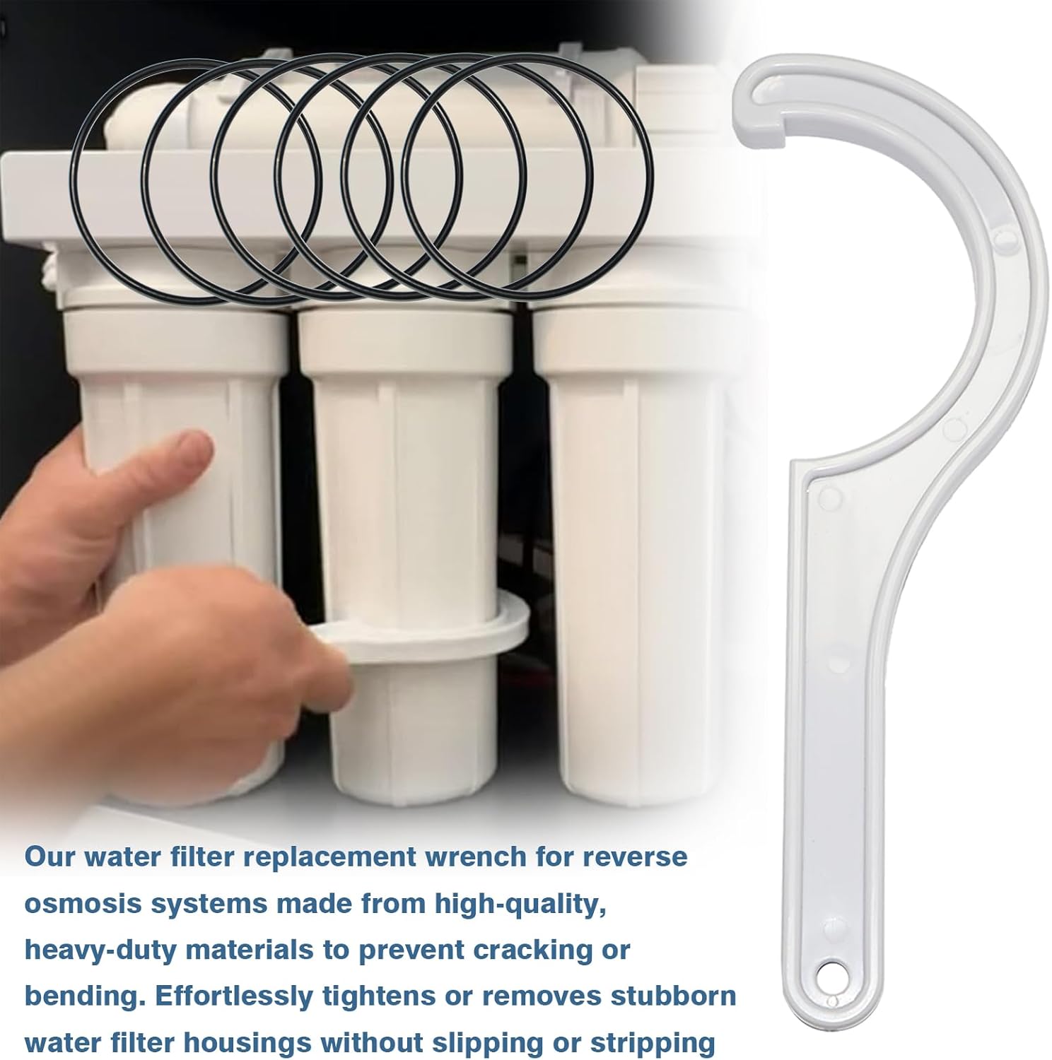 QPQ Water Filter Housing Wrench Set with O-Rings, 2 Wrenches and 6 Replacement Rings, Compatible with APEC Systems