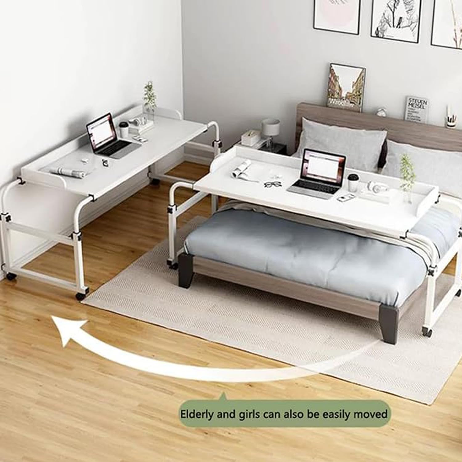 Table De Lit sur roulettes，Table De Lit Medical Simple Table Médicalisée pour Lit Bureau A Roulette pour Lit Cat Bed for Desk Table D'appoint à roulettes pour Lit Et Canapé(Color:Noir+)