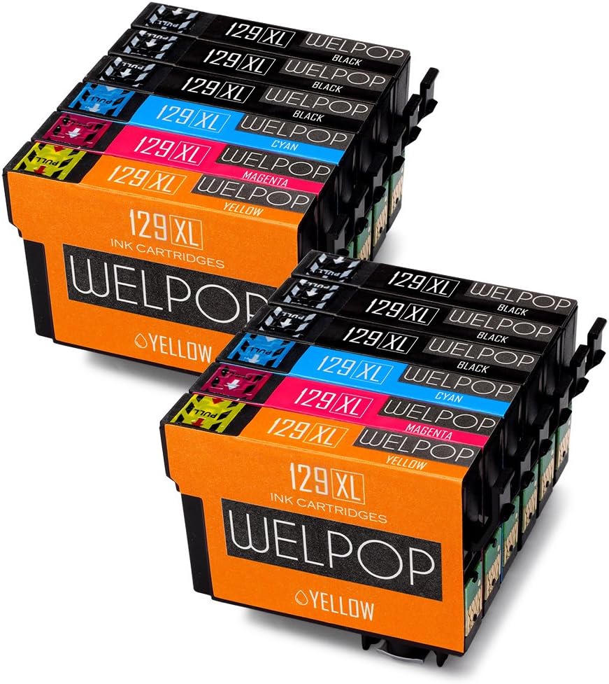 WELPOP T129 Compatible Replacement for Epson T1291 T1292 T1293 T1294 Ink Cartridge (6 Black 2 Cyan 2 Magenta 2 Yellow) High Yield Use With Epson Stylus SX420W SX425W, Epson WorkForce WF-3520DWF WF-3530DTWF WF-3540DTWF WF-7015, Epson Stylus Office B42WD BX305F Printer