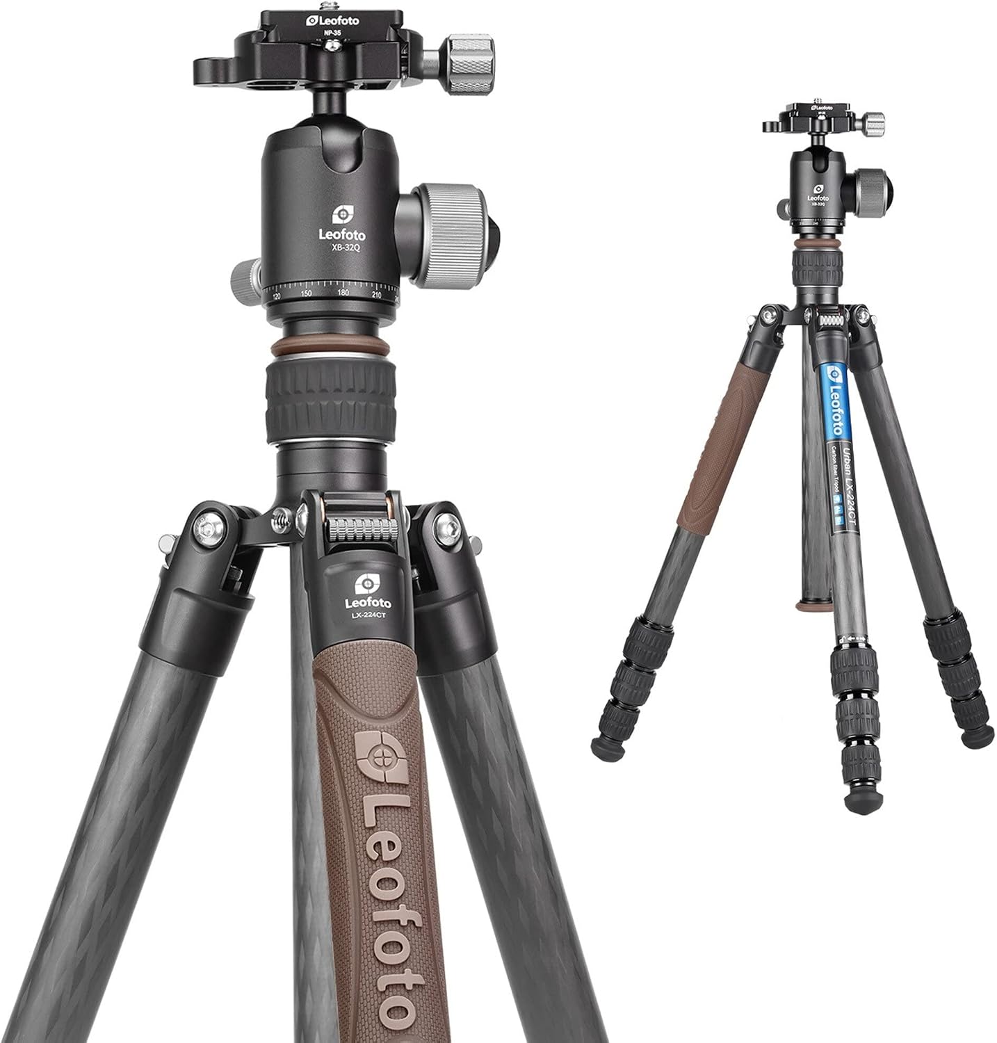 Leofoto LX-224CT+XB-32Q Travel Tripod, Urban Series, Carbon Fiber, 4 Leg Sections, Portable and Lightweight, Reversible Leg and Center Column, Ball Head Set