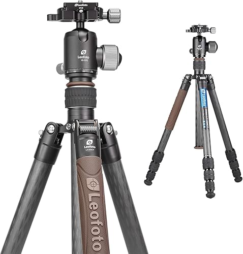 Miniatura 2 de Leofoto LX-224CT+XB-32Q Trípode de viaje, serie urbana, fibra de carbono, secciones de 4 patas, portátil y ligero, pierna reversible y columna