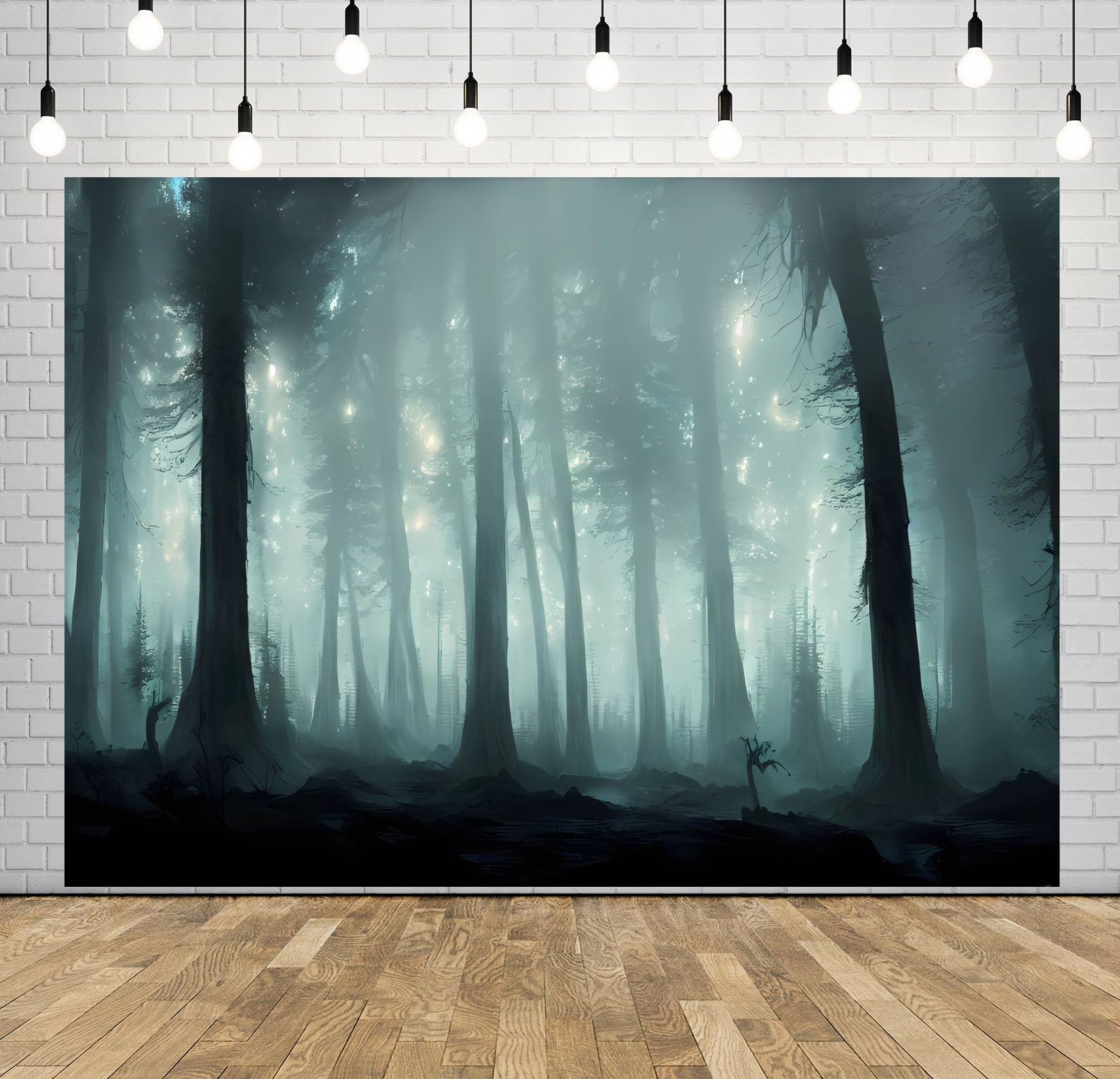 12x8FT (3.6x2.5m) Pineta Nebbiosa Con Luci Magiche Sfondo Fotografico