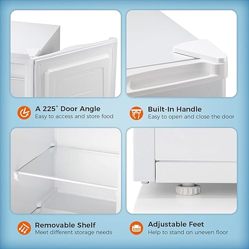 Miniatura 4 de Kismile Congelador vertical, mini congelador de 3.0 pies cúbicos con puerta individual reversible, estantes extraíbles, congelador pequeño con Blanco