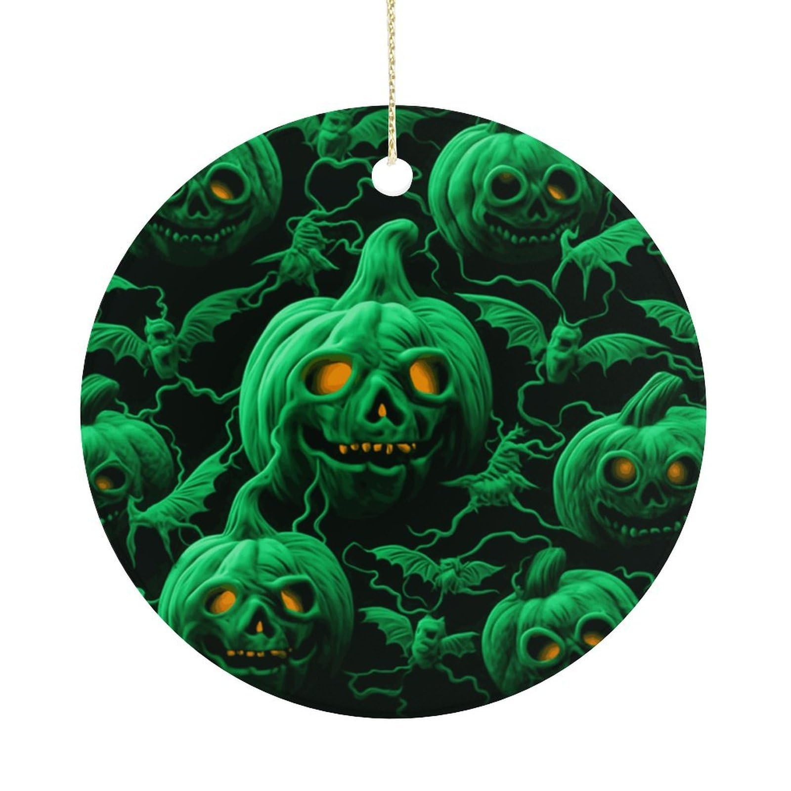 Green Ghost Horror Halloween Pumpkin Christmas Ornaments Colorful Round Ceramic Ornament Christmas Hanging Decor Christmas Tree Decorations Xmas Keepsake for Women Men Xmas Holiday Party