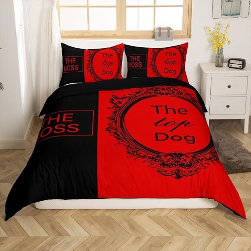 Miniatura 3 de Erosebridal The Boss The Real Boss - Juego de ropa de cama de regalo negro y rojo, funda de edredón vintage con espejo de tocador, tamaño King,