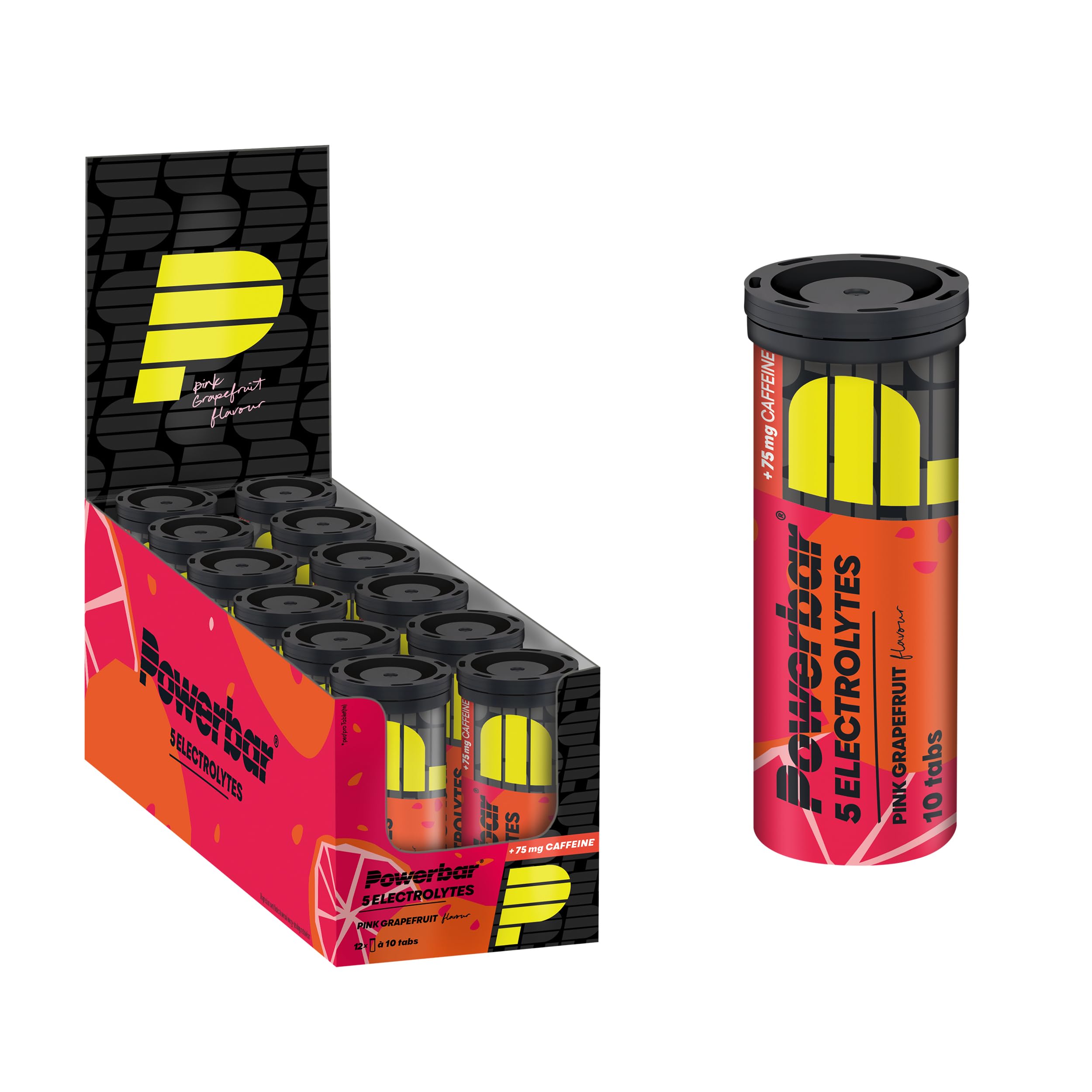 Powerbar - 5 Electrolytes - Pink Grapefruit - 12x10Tabs - Effervescent tabs providing the electrolytes - 10 pieces (pack of 12) - 75mg caffeine