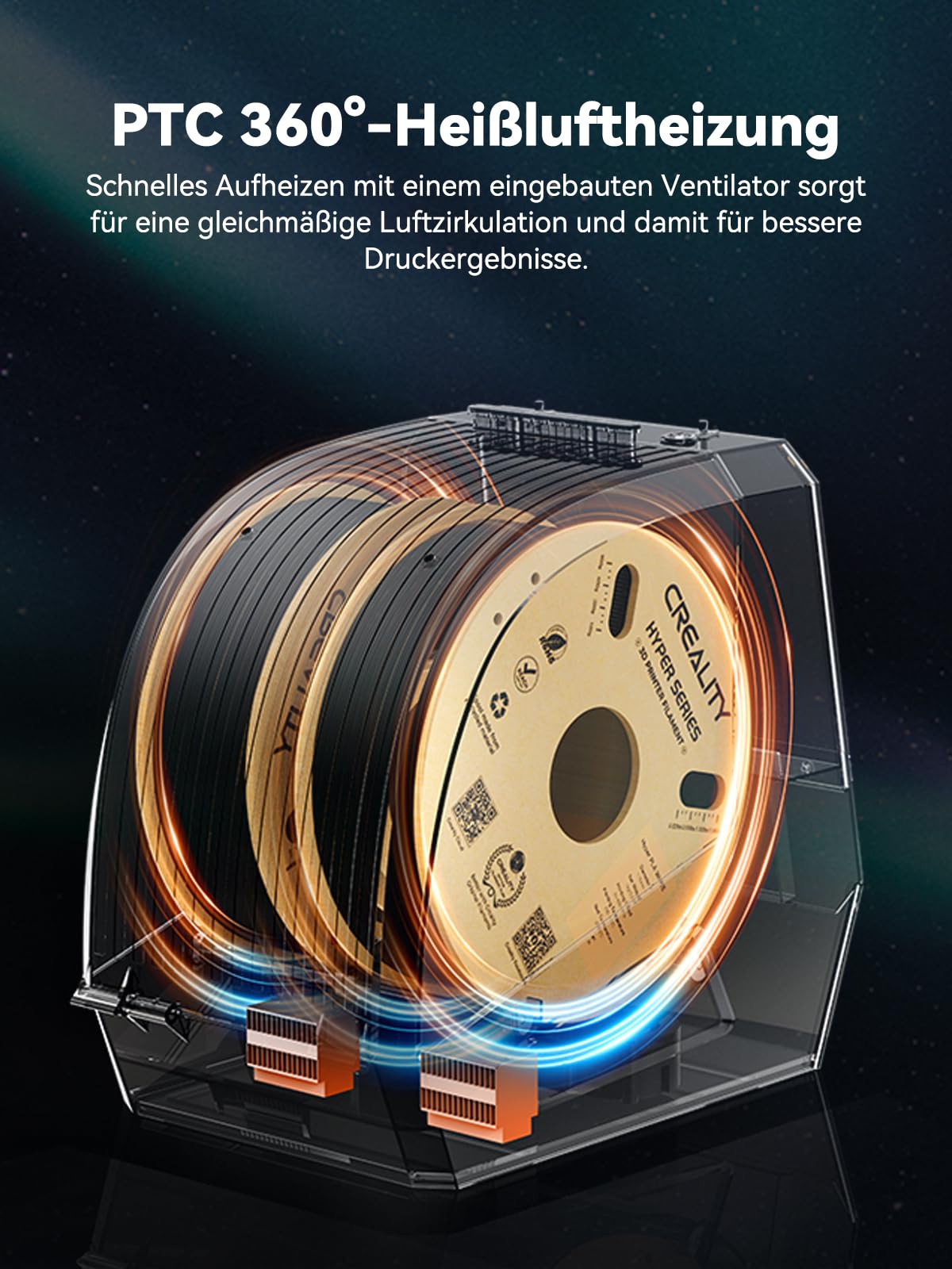 Creality Suszarka filamentowa Space PI Plus, pojemność 2 rolek z 48-godzinnym timerem, ekran dotykowy 3,7 cala, ogrzewanie PTC i cyrkulacja gorącego powietrza 360° dla PLA/ABS/TPU/PETG/ASA