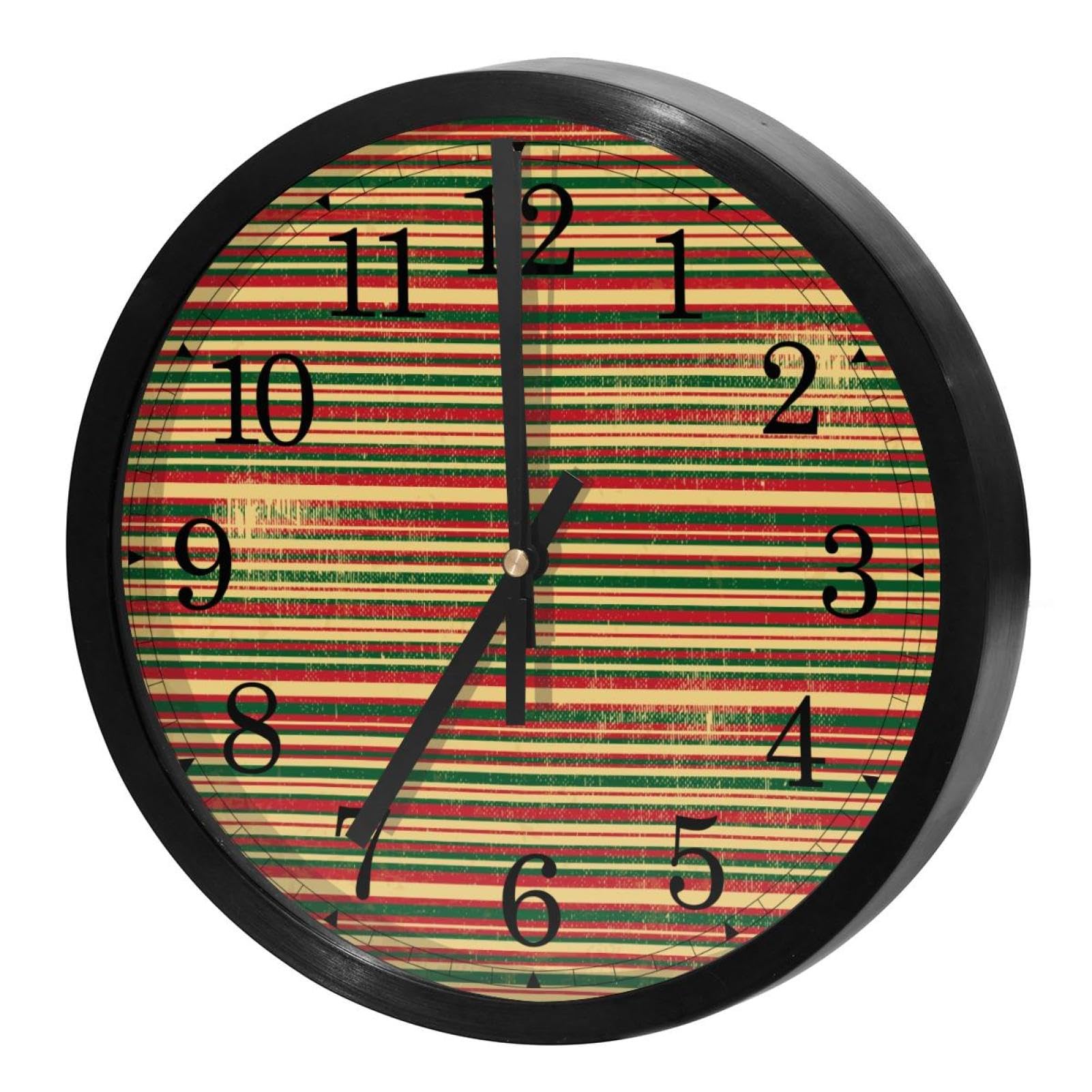 Horloge murale silencieuse à quartz au design grunge et rayures de Noël
