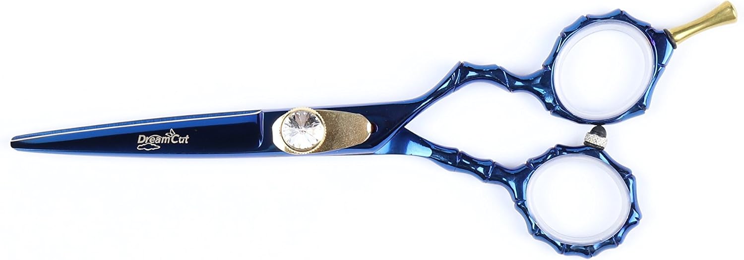 Hair Cutting Scissors, 5.5" Professional Razor Edge Titanium Coated (Blue/Gold) Hairdressing Shears Hair Barber Scissor Personal/Professional Use 440C Japanese Surgical Stainless by DreamCut
