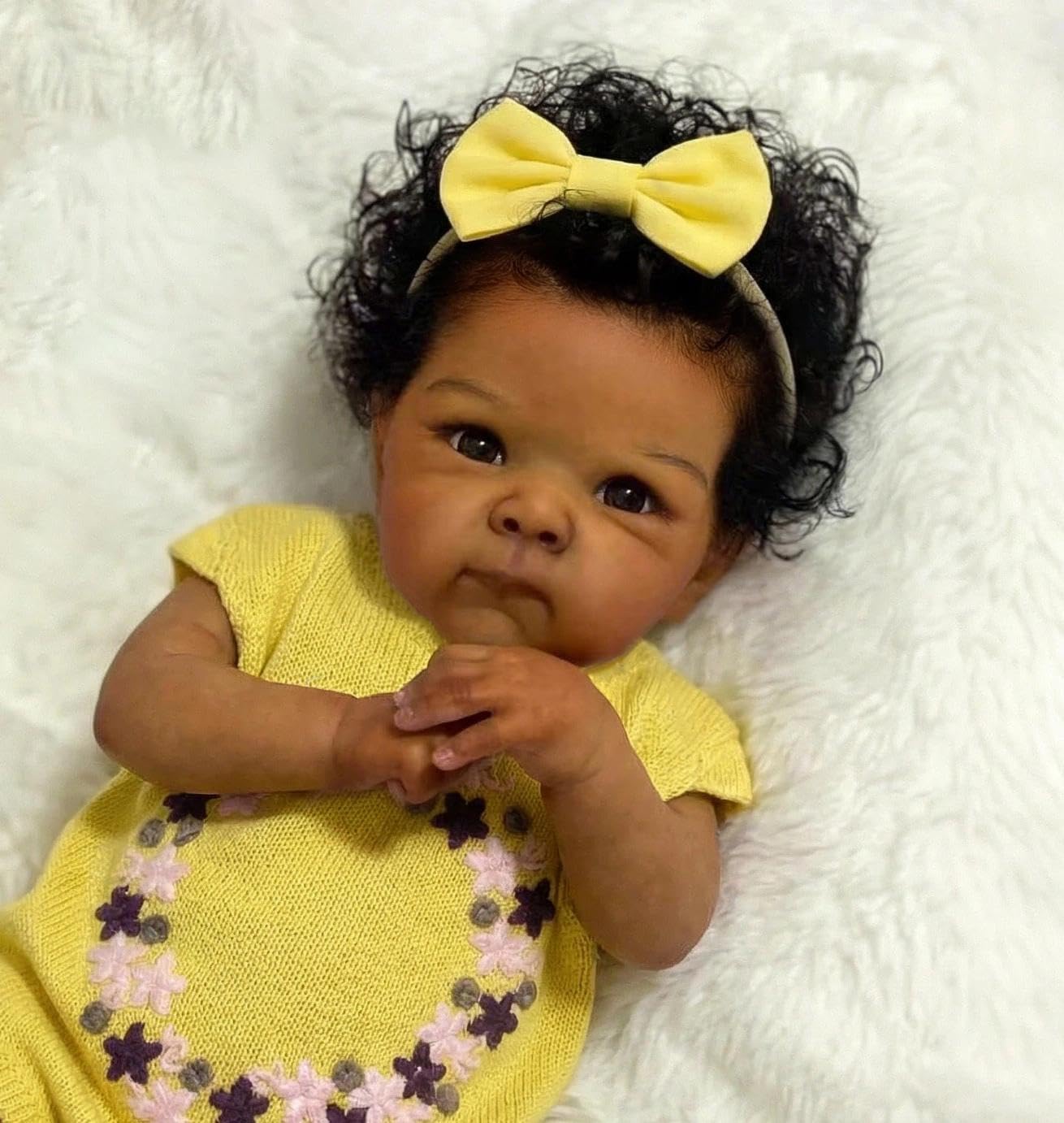 Zero pam Schwarze Reborn Baby Lebensecht, Reborn Baby Mädchen, 45CM Babypuppen Wie Echt Puppe Mit Haaren, Realistisch Newborn Puppen Mit Zubehör