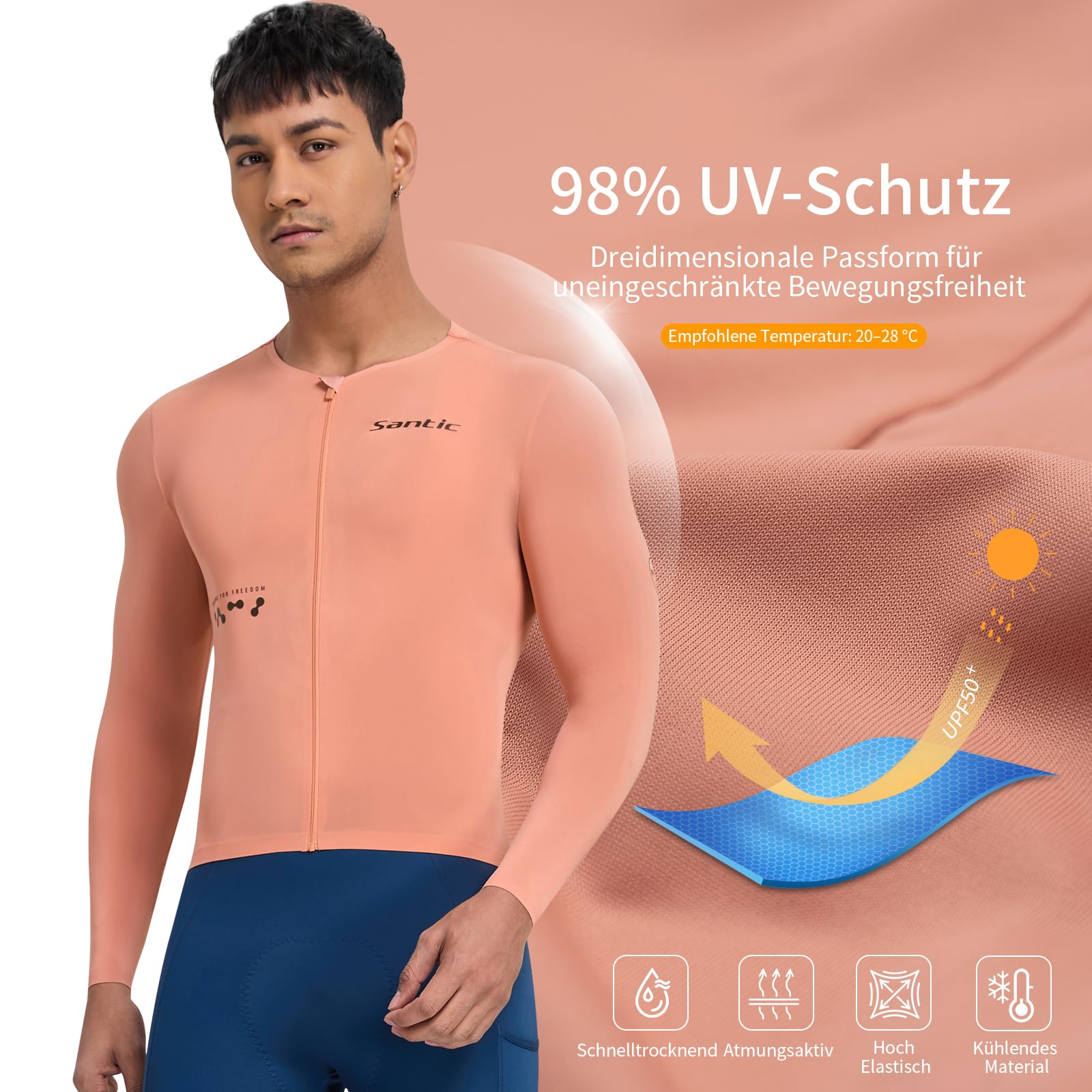 Santic Maglia da ciclismo da uomo, traspirante, a maniche lunghe, da ciclismo, con 3 tasche