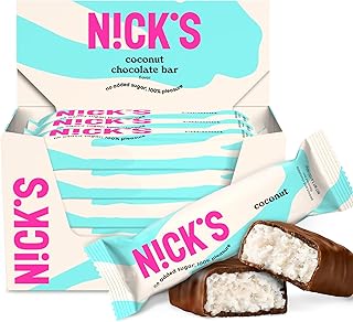NICKS Paquete variado de barras de chocolate keto, sin azúcar añadido, coco, dulces sin gluten, bajos en carbohidratos, barra de caramelo para bocadillo (Multipack 15x40g) (Coco)