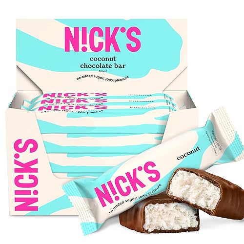 NICKS Coconut Keto Chocolate Candy Bars No Added Sugar, Gluten