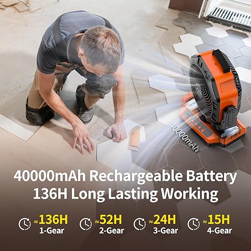 Miniatura 3 de Socool - Ventilador de campamento recargable de 40000 mAh, funciona con pilas, portátil para exteriores, ventilador de mesa oscilante inalámbrico de