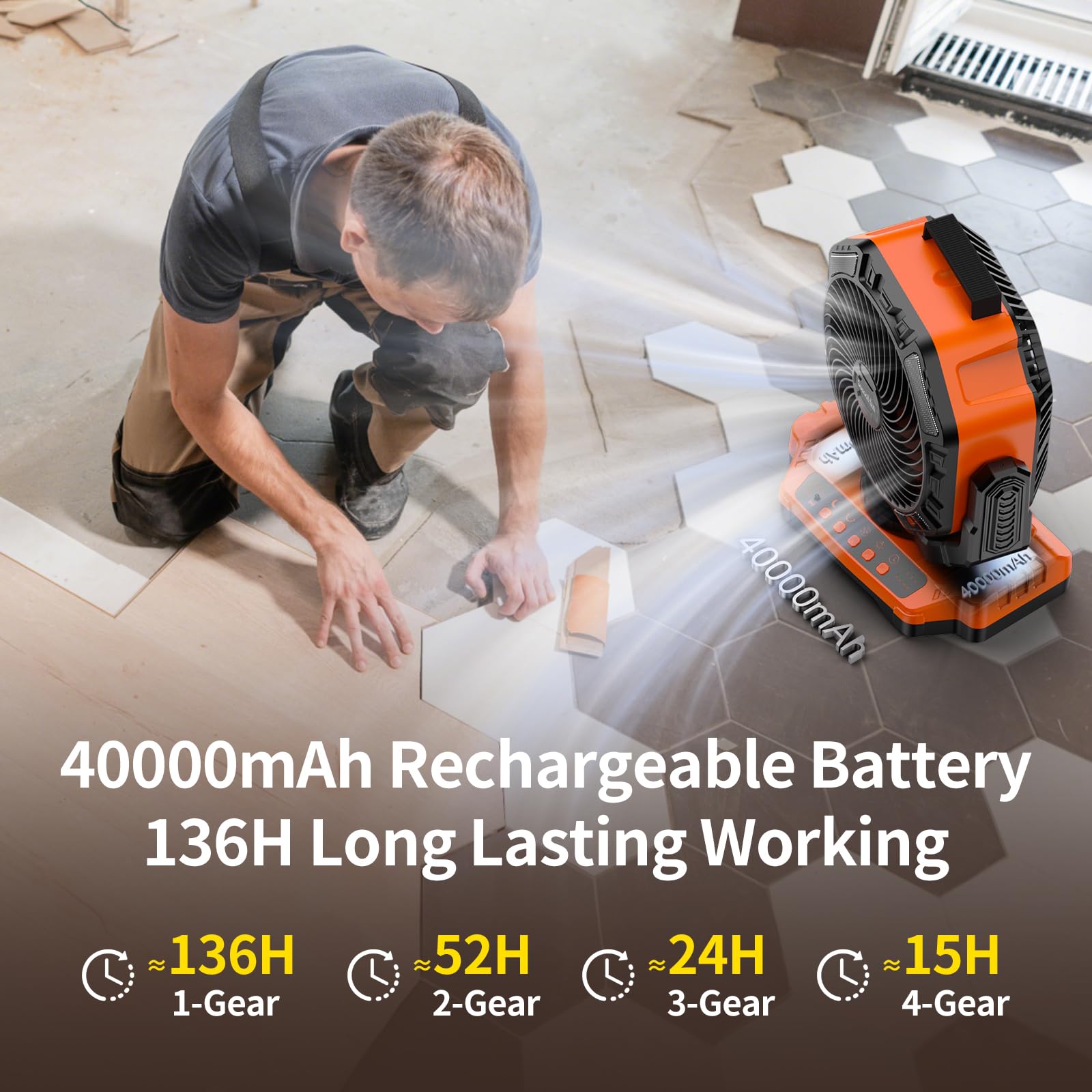 Socool - Ventilador de camping recargable con luz, ventilador de 40000 mAh funciona con batería con control remoto, 112 horas y 9 velocidades inalámbrico oscilante automático con temporizador para