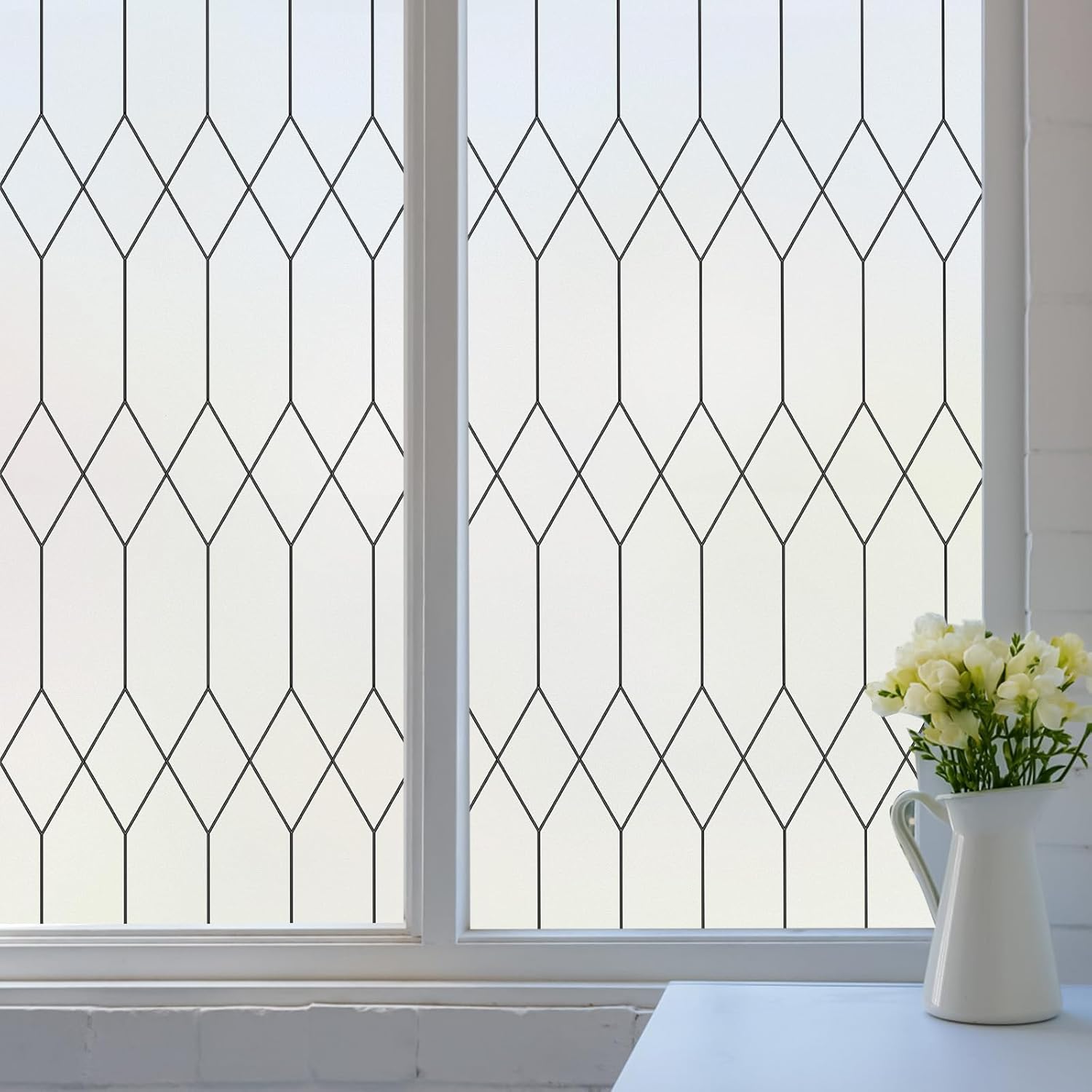 Coavas Window Privacy Film Frosted Glass Window Clings Decorative Bathroom Home Door Sun Blocking Tint Moroccan Lattice Day and Night Static Cling Removable Coverings(Pure) 23.6 x 78.7in Pure
